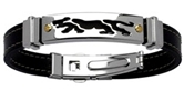 Bracelet caoutchouc noir + motif tribal acier
