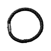 BRACELET cuir noir tressé.
