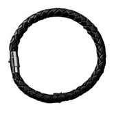 Bracelet cuir noir tressé.