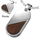 Pendentif en acier inoxydable et bois.