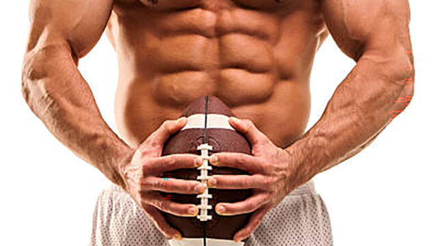 "Muscular Men with American , Rugby Ball"