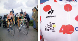 Le Coq Sportif a fêté hier les 40 ans du maillot à pois sur l’étape de Modane – Alpe d’Huez avec un maillot spécifique.