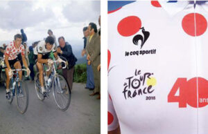 Le Coq Sportif a fêté hier les 40 ans du maillot à pois sur l’étape de Modane – Alpe d’Huez avec un maillot spécifique.