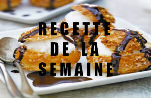 Profiteroles au sorbet poire.