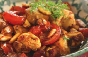 Poulet au miel, tomates et amandes