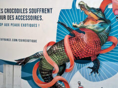 Street art : un immense crocodile s’affiche dans le Marais pour protester contre Hermès avant la Paris Fashion Week