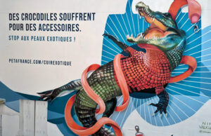 Street art : un immense crocodile s’affiche dans le Marais pour protester contre HermĂšs avant la Paris Fashion Week